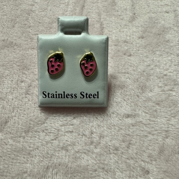 Strawberry Shaped Stainless Steel Earrings - Picture 1 of 5